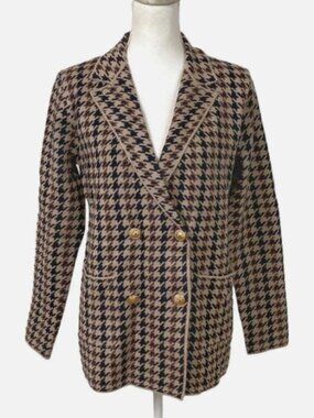 Joie Oversized Houndstooth Double Breasted Sweater Blazer Cardigan